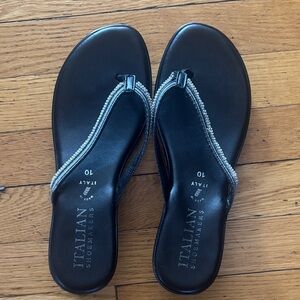 Italian Shoemakers Black Sandals with Silver Detailing